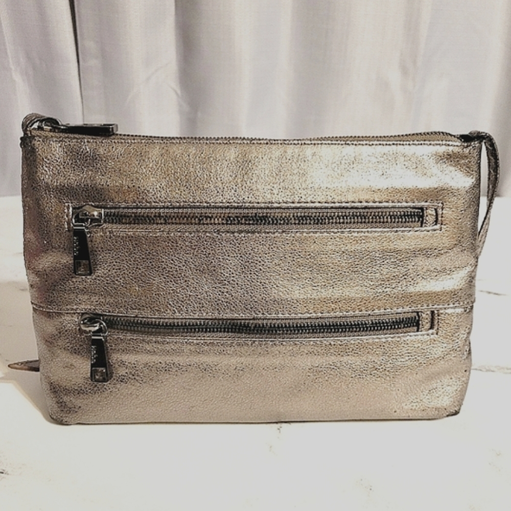 HOBO The Original Silver Metallic Leather Crossbody Purse